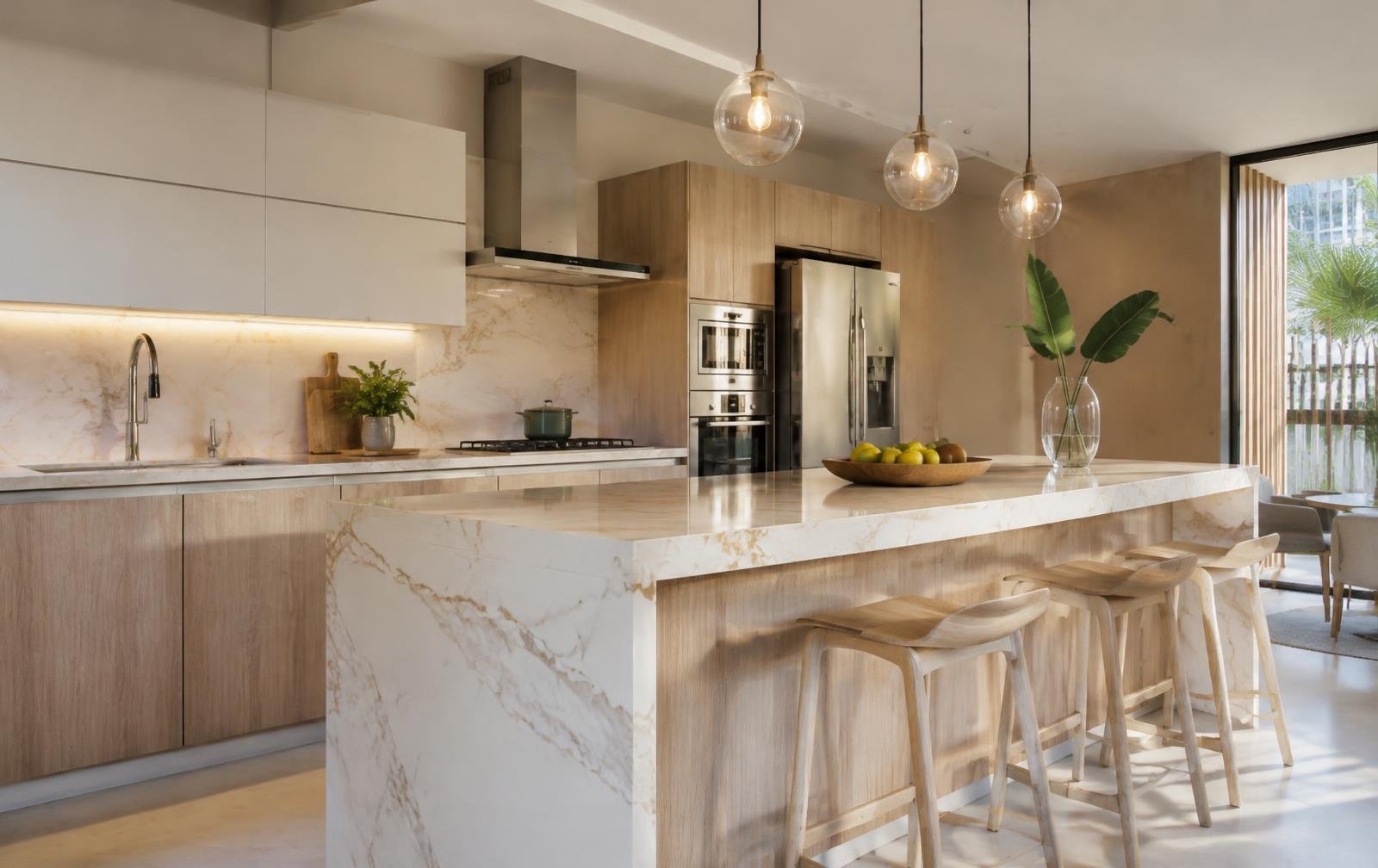 Cozinha com ilha em mármore